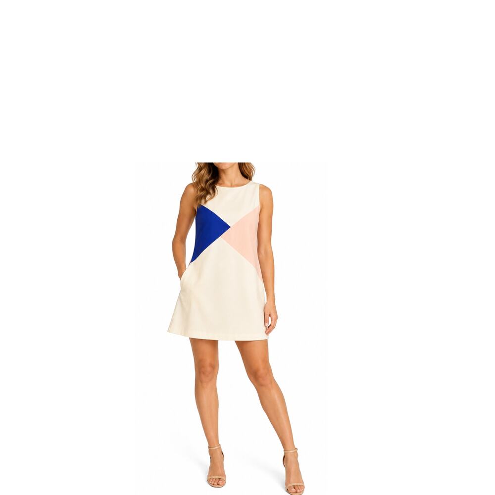 Eve Gravel Dress Womens Size Medium Cream Colorblock Sleeveless Tencel Mini EUC